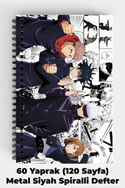 Anime Marketi Jujutsu Kaisen Anime Tasarımlı A5 Spiralli Sert Kapak Defter 120 Sayfa