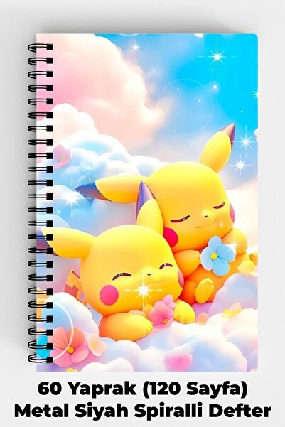 Anime Marketi Pokemon Pikachu 3 Boyutlu Tasarımlı A5 Spiralli Sert Kapak Defter 120 Sayfa