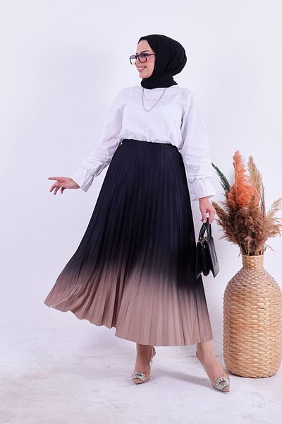 HMT ZEHRA GİYİM Καλοκαιρινή φούστα με πλισέ Mink Transitional - Flared Fit, Μήκος 90 cm