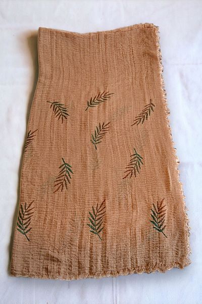 leillART Brown Leaf Patterned Shawl Scarf with Bamboo Fabric