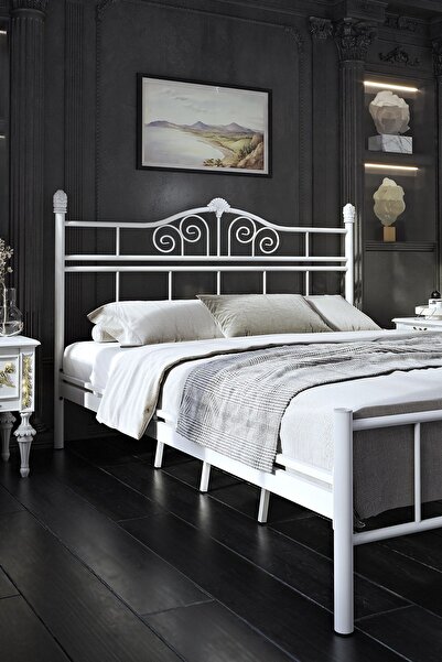 FANO King Ferforje Karyola Beyaz Çift Kişilik Metal Yatak 140x190, 140x200, 150x200, 160x200