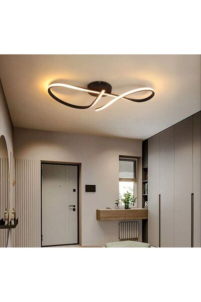 burenze Modern Tasarım Forever Led Avize Plafonyer Tavan Salon Mutfak Oturma Odası Hol Antre Avize Siyah
