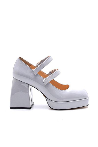 Sofia Baldi Penelope Gray Patent Leather Women's Thick Heel