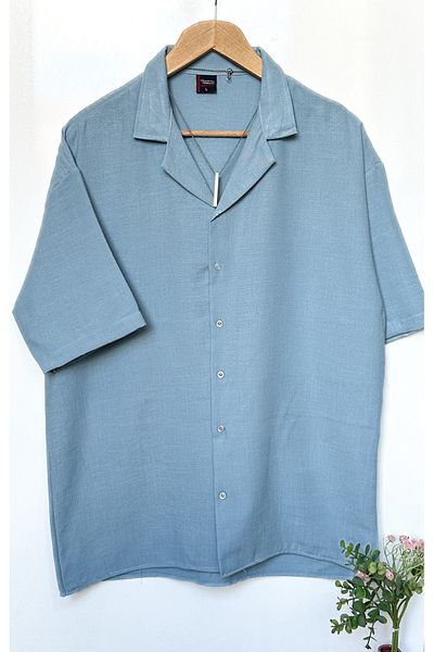 MİRMARONİ Oversize Linen-Cotton Men's Summer Shirt - Short Sleeve, Large Size
