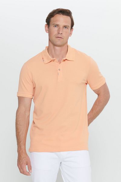 ALTINYILDIZ CLASSICS Ανοιχτό πορτοκαλί ανδρικό μπλουζάκι Polo Neck Slim Fit Cotton