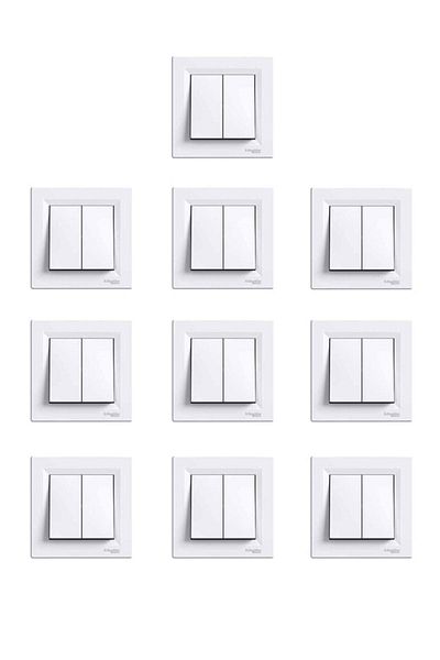 Scheneider Asfora White Double Switch Socket - Commutator Frame 10 Pieces