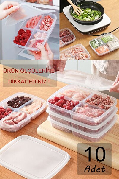 KRM HOME 10 Pieces Frozen Mini 4 Compartments 400 ml Daily Meat Vegetable Storage Container Minced Chicken Ice Box Organizer