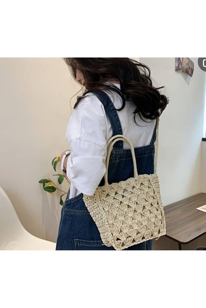 Knittingworld حقيبة من القش حقيبة حبل ورقية حقيبة كروس حقيبة شبكية