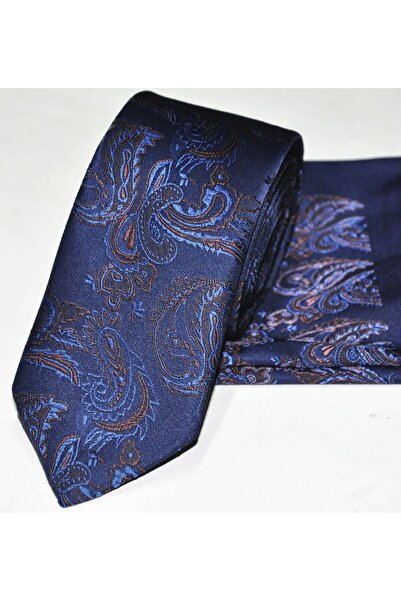 Eyida El Yapımı Kravat & Mendil Set  Jakar Şal Desen Mikrofiber Kravat Mendil...
