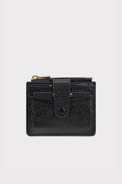 Garbalia Gallen Unisex Black Genuine Leather Card Holder Wallet - Zippered and Money Compartment