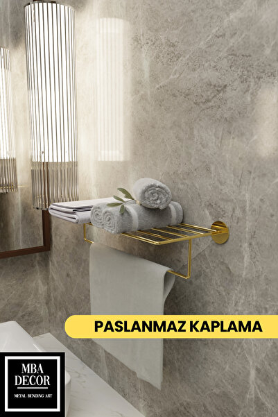 mba decor metal bending art Yapışkanlı Raflı Havluluk - Paslanmaz Gold Uzun H...