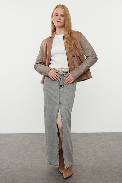 Trendyol Collection Světle modrá Maxi džínová sukně – rozpark, Sustain Twoaw24Et00058