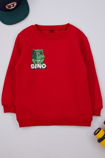 TRENDYOLKIDS Rotes bedrucktes Baumwoll-Sweatshirt für Jungen – TKDAW25SW00014