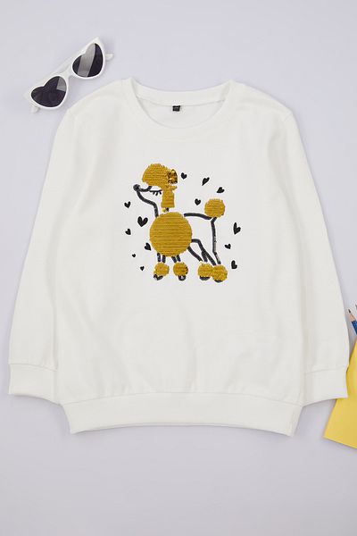 TRENDYOLKIDS Bavlněná mikina s potiskem Ecru*001 – Tkdaw25Sw00011