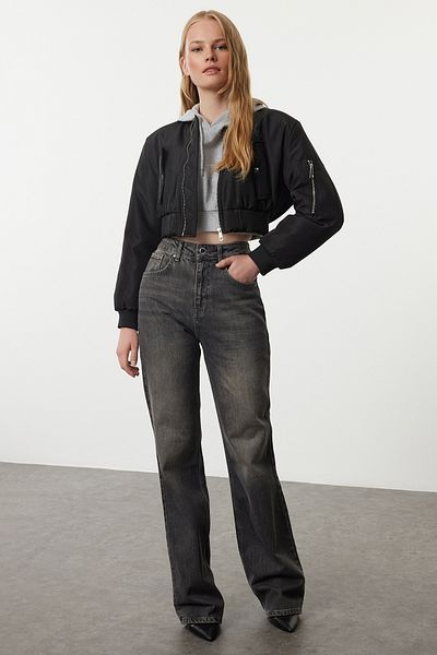 Trendyol Collection High Waist Anthracite Wide Leg Jeans - TWOAW25JE00174