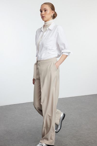 Trendyol Collection Mink Wide Leg Woven Fabric Trousers - Cross Closure Detail Twoaw25Pl00047