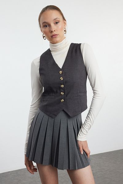 Trendyol Collection Antracit színű, egyenes szabású, normál szabású mellény - TWOAW25YE00058