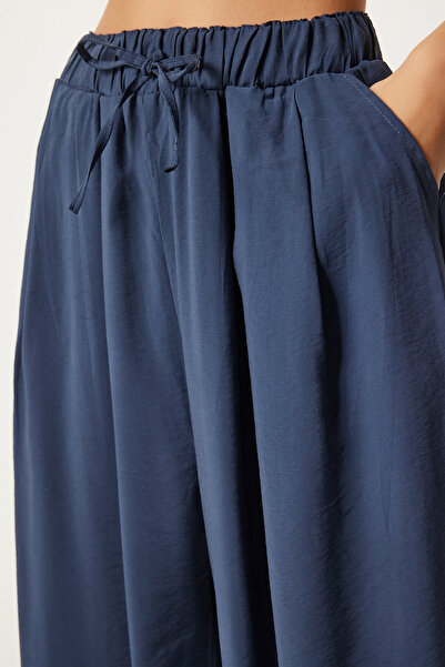 Happiness İstanbul Kadın Lacivert Rahat Kalıp Şalvar Pantolon MW00150