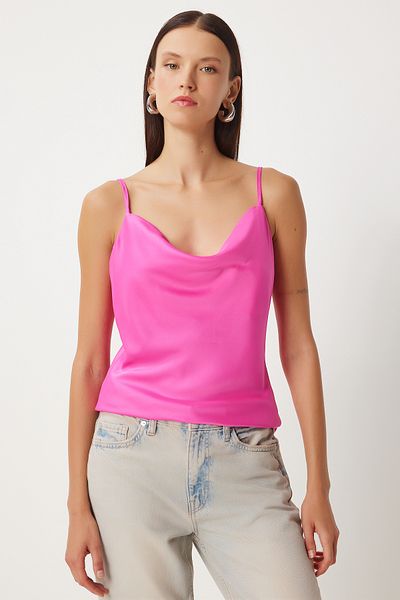 Happiness İstanbul Rosa Damenbluse mit Satin-Spitzenkragen - Fn03354