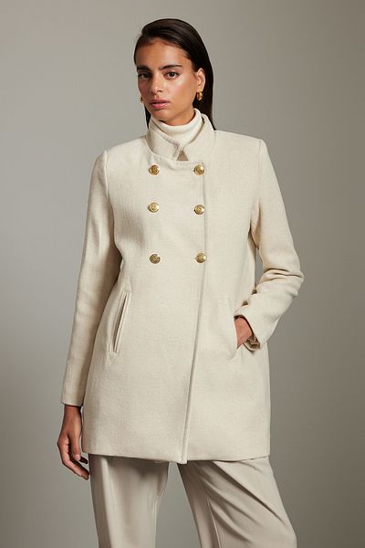 Trendyol Collection Ecru Midi kabát - Detail knoflíků a vlna, TWOAW25KB00017