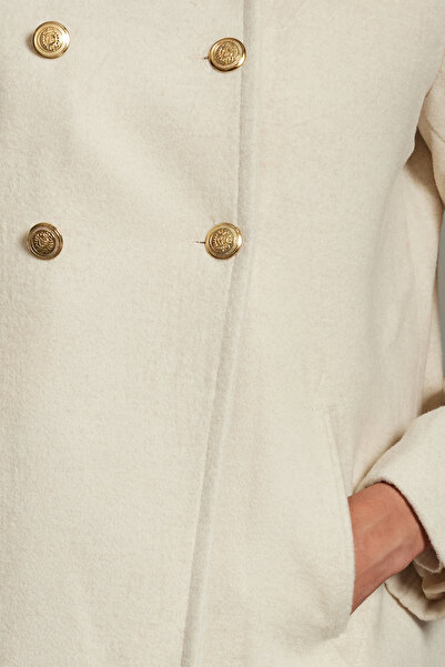 Trendyol Collection Ecru Midi Coat - Button Detail and Wool, TWOAW25KB00017