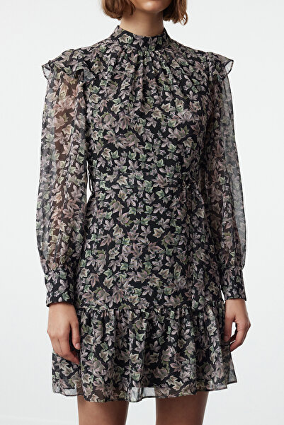 Trendyol Collection Χειμερινό γεωμετρικό υφαντό φόρεμα - Καφέ, TWOAW24EL00740