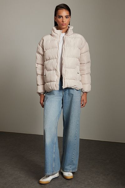 Trendyol Collection Übergroße wasserabweisende Winter-Pufferjacke – Stehkragen, Steinfarbe TWOAW21MO0045
