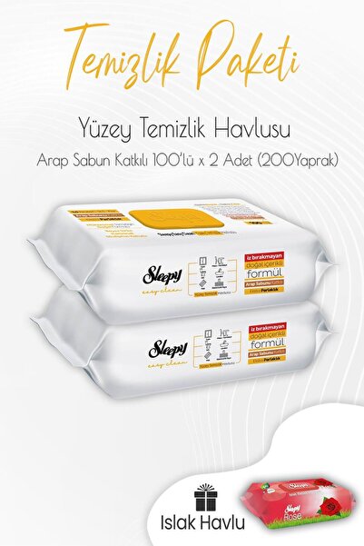 Sleepy منشفة تنظيف الأسطح بالصابون العربي 100 × 2 قطعة ومناشف مبللة برائحة الورد