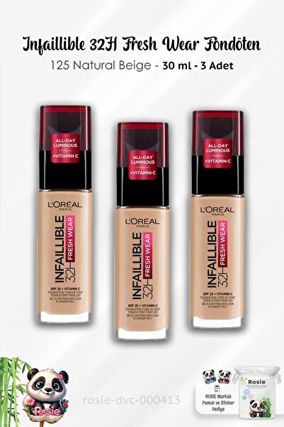 L'Oreal Paris 3 Adet Loreal Paris Infaillible 32H Fresh Wear Fondöten 125 Nat...