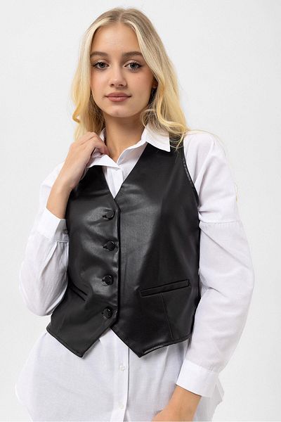ŞİMAL Leather Women's Vest 245276 - Button Detailed
