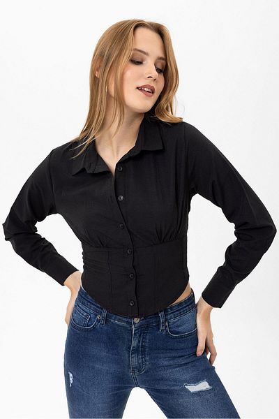 ŞİMAL Women's Back Rubber Detailed Short Shirt 245235   -