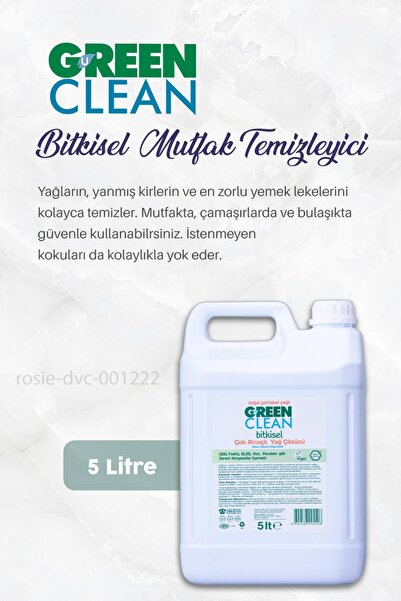Green Clean Bitkisel Mutfak Temizleyici Çok Amaçlı Yağ Çözücü 5 Lt Ve Rosıe