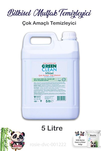 Green Clean Bitkisel Mutfak Temizleyici Çok Amaçlı Yağ Çözücü 5 Lt Ve Rosıe