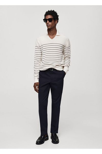 MANGO Man Gestreifter Pullover im Polo-Stil