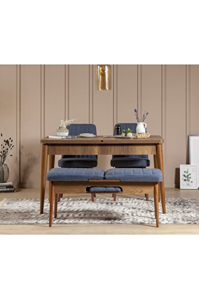 REYSA MOBİLYA Sembol Mini Mutfak Masa Takımı Ceviz Lacivert