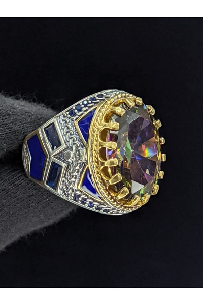 Senin Silver Mavi Mineli Mikro Taşlı Mistik Topaz Taşlı 925 Ayar Erkek Gümüş ...