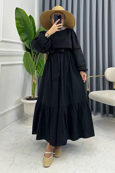 miqa butik فستان كتان تيانا أسود