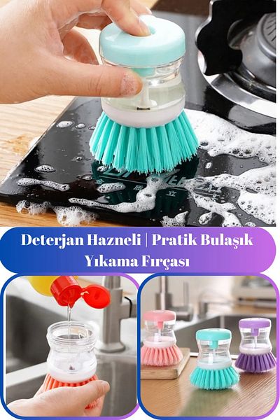 MG HOME 4 Pieces Dishwashing Brushes - with Liquid Detergent Tank, Cooker Pot and Pan Cleaning