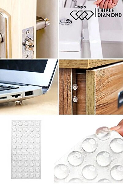 Triple Diamond Yapışkanlı Mini Silikon Ses Stoperi Çekmece Dolap Kapağı Şeffaf , 10 Mm ( 1 Packet=50 Adet )