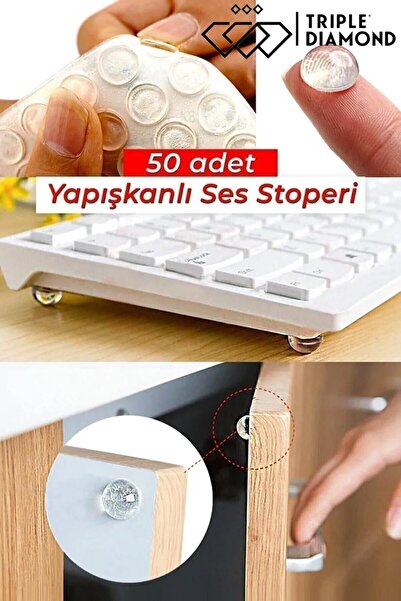 Triple Diamond Yapışkanlı Mini Silikon Ses Stoperi Çekmece Dolap Kapağı Şeffaf , 10 Mm ( 1 Packet=50 Adet )