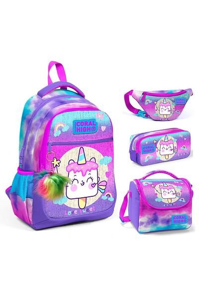 Coral High Set ghiozdan și geantă de talie cu înghețată violet roz - Fată