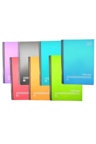 Gıpta Fresco A4 - 80 Sheets Checked, Spiraled Plastic Cover Notebook Set of 4