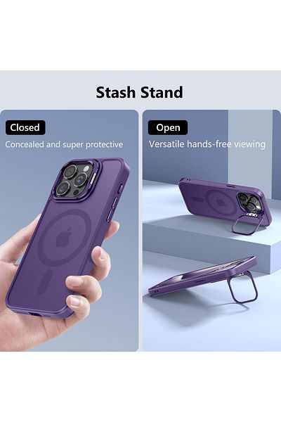 Fibaks حافظة متوافقة مع هاتف iPhone 12 - 12 Pro مع حامل غير لامع وغطاء معدني Magsafe مع عدسة كاميرا هدية