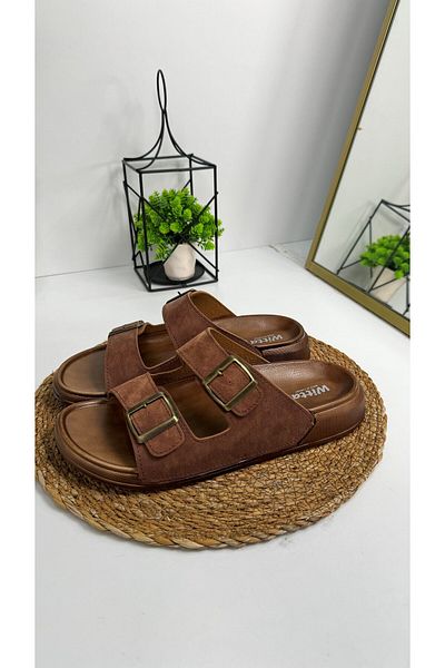 İmerShoes Ανδρικές παντόφλες Daily Tan με διπλή ρυθμιζόμενη πόρπη Άνετη σόλα οβάλ πέδιλα 54201