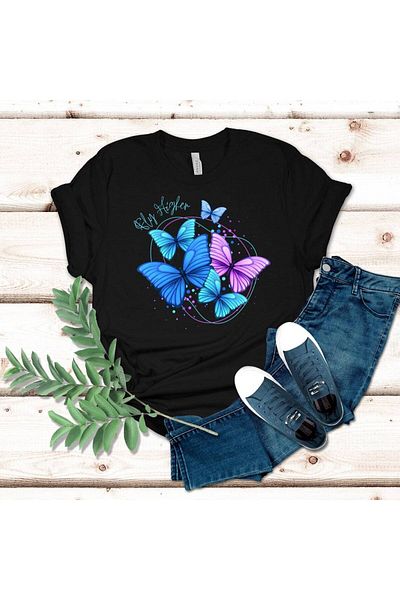 Pink Sky Plus Size Butterfly Printed Trendy Women's T-shirt