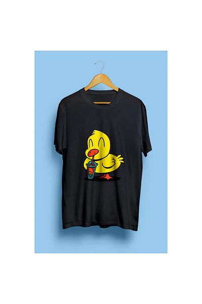 Pink Sky Θέμα Yellow Duck Bird Doga - Unisex T-shirt με χαριτωμένο ποτό