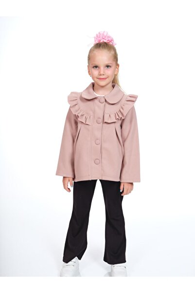 Kamex Powder Suede Coat - Buttoned and Ruffle Detail