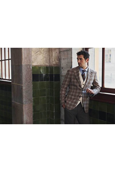 Damat Slim Fit Vizon Ekose Takim Elbise Kombinli