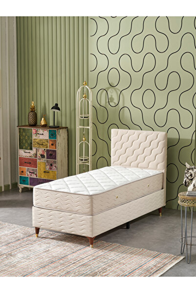 beehanem Simge 90x190 Tek Kişilik (Baza+Başlık+Yatak) 3 Lü Set (BabyFace Krem)