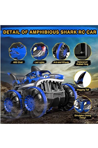 LRS STORE Uzaktan Kumandalı Araba Şarjlı Karada ve Suda Gidebilen Süper Amfibi Büyük Köpek Balığı Shark Car